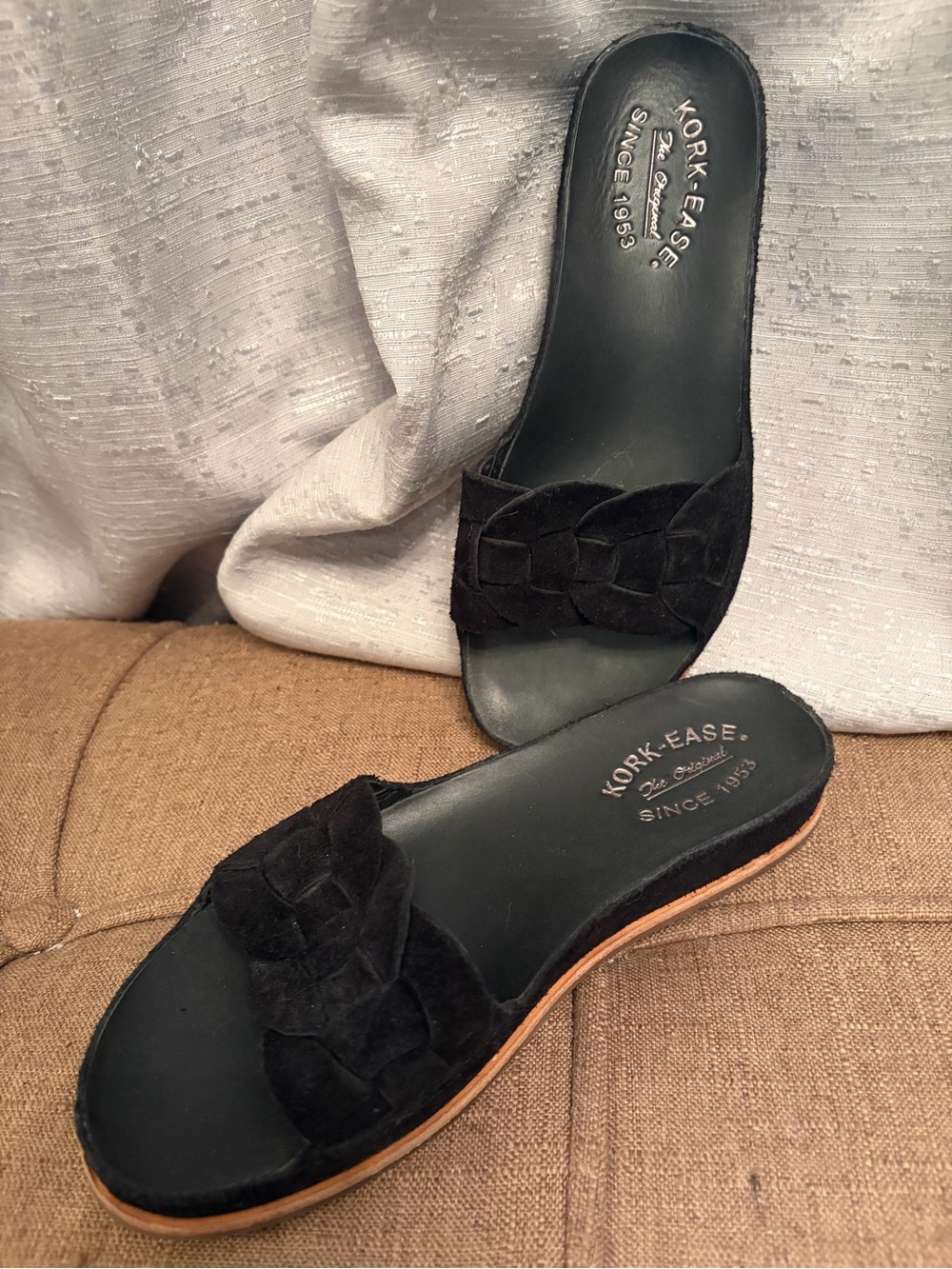 Kork-Ease Black Braided Suede Slide Mules
